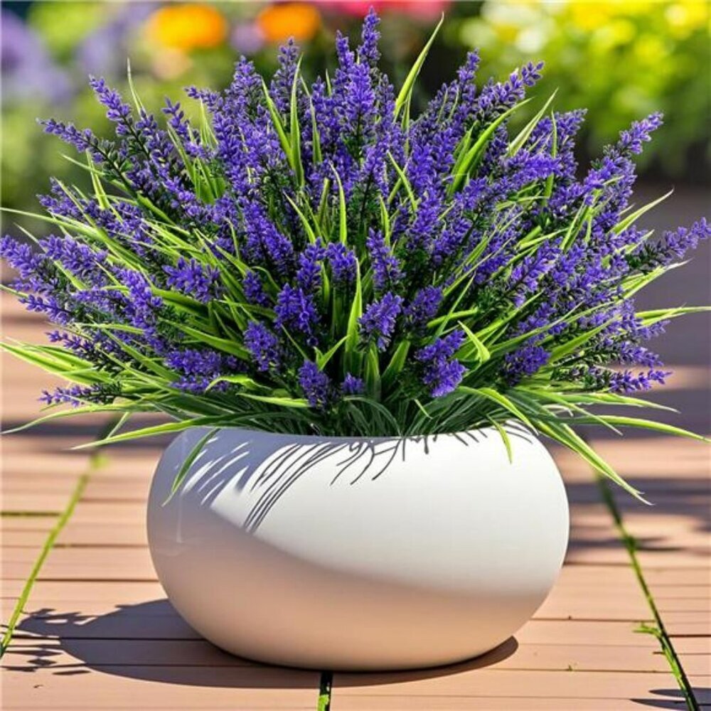 Faux Lavender Outdoor Flowers UV Resistant Plants for Garden Porch Window Box